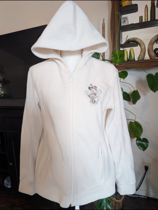 Disney Jackets & Blazers - Disney Cream Hooded Mickey Fleece Jacket with Embroidered Disneyland